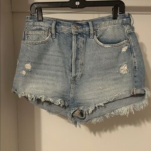 We The Free Light Blue Frayed Jean Shorts